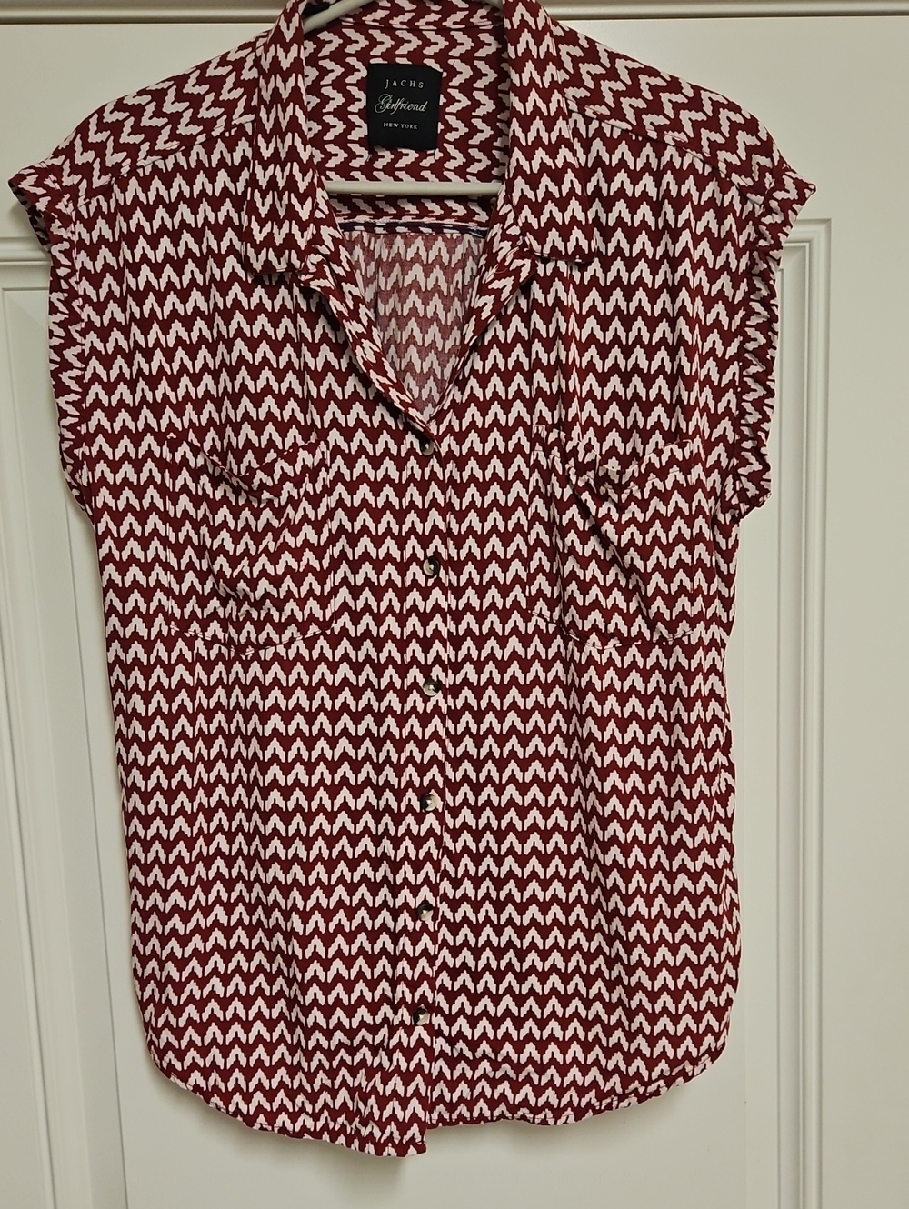 Jachs Girlfriend Red and White Button-Down Cap Sleeve Shirt